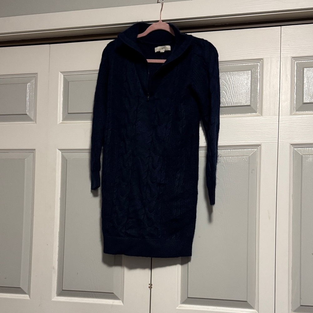 Navy Cable Knit Sweater Dress - Loft NWT MP
